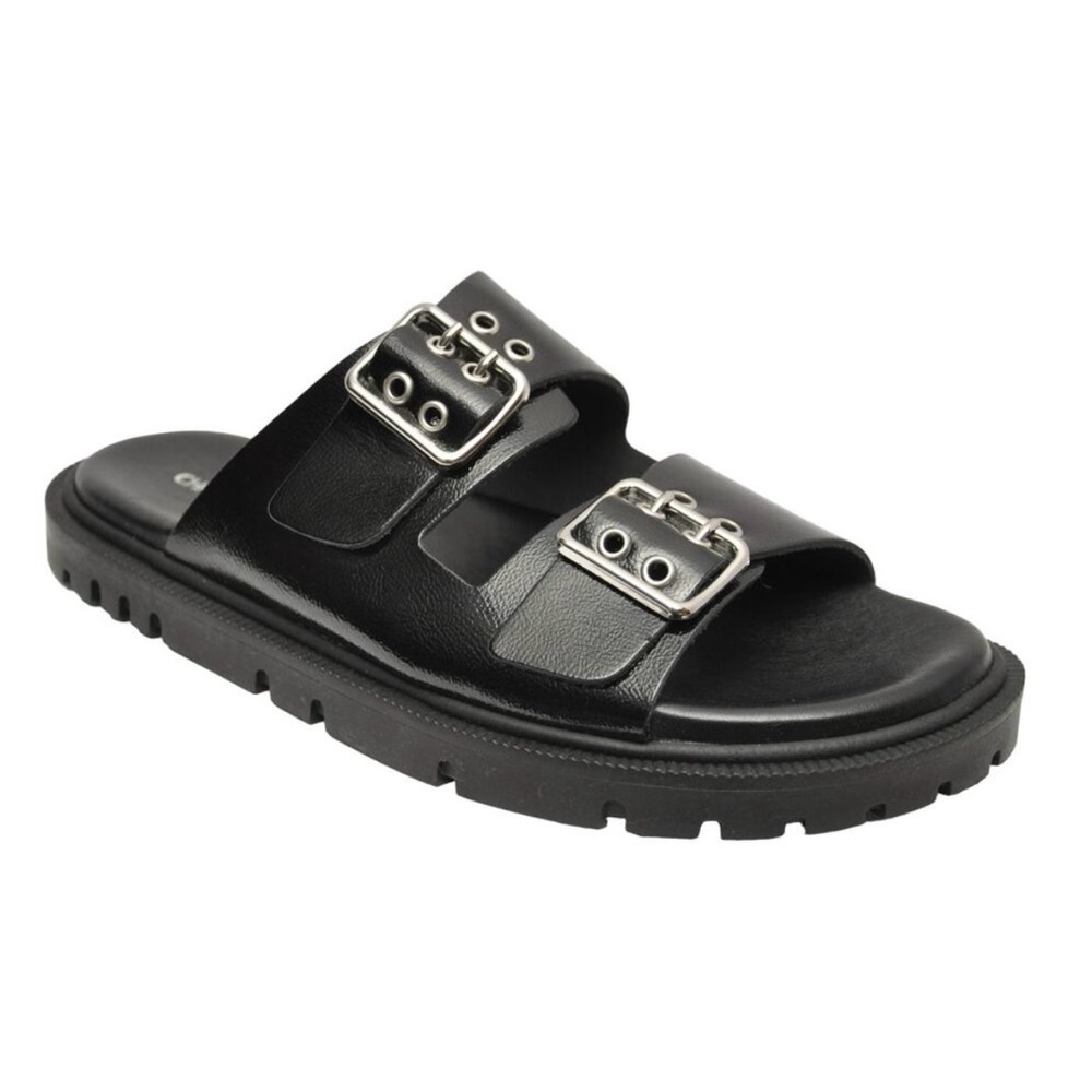 Christian Di Rocco Italy black patent leather slip on sandals EUC women size 38